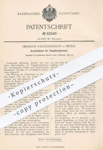 original Patent - Hermann Rauschenbach , Berlin , 1895 , Druckabsteller für Tiegeldruckpressen | Druckpresse , Presse