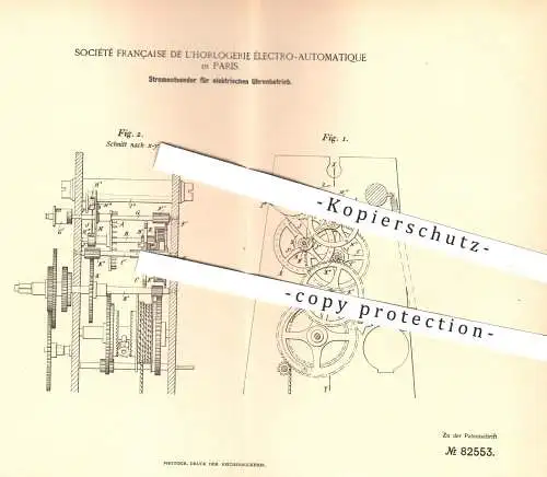 original Patent - Société Française de L'Horlogerie Électro Automatique , Paris , 1894 , Stromentsender für Uhren | Uhr