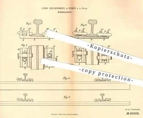 original Patent - Hilgenberg , Essen / Ruhr , 1891 , Schienenstuhl | Eisenbahn - Schienen | Eisenbahnen , Straßenbahn !!