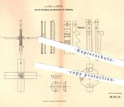 original Patent - A. Icke , Leipzig , 1891 , Zelt mit Vorrichtung zum Nachspannen der Bekleidung | Zelte , Zelten !!