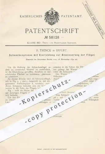 original Patent - R. Trenck in Erfurt , 1890 , Schneckenpresse mit Bewässerung der Flügel | Presse , Pumpe !!!