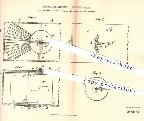 original Patent - George Dickinson , London , England , 1890 , Plattenwechselvorrichtung an Foto - Kamera | Fotograf !!