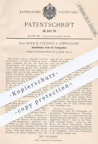 original Patent - Holm & Collerup , Kopenhagen  1891 , Ventil für Trinkgefäße für Tiere | Tier , Tierzucht , Kühe , Vieh