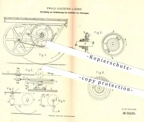 original Patent - Ewald Goltstein , Bonn , 1890 , das Anziehen von Fahrzeugen erleichtern | Eisenbahn , Eisenbahnen !!!