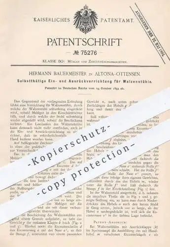 original Patent - Hermann Bauermeister , Hamburg Altona , 1893 , Ein- u. Ausrückvorrichtung für Walzenstuhl | Mühle !!