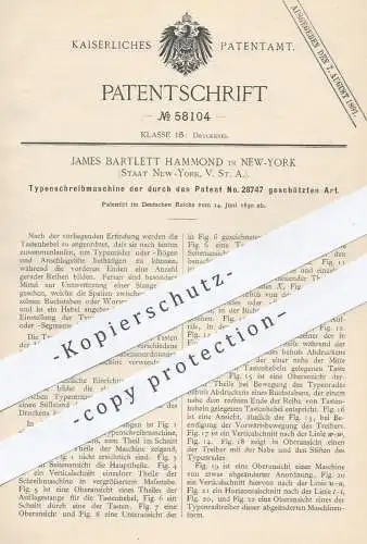 original Patent - James Bartlett Hammond , New York , USA , 1890 , Typenschreibmaschine | Schreibmaschine , Schreiben !!