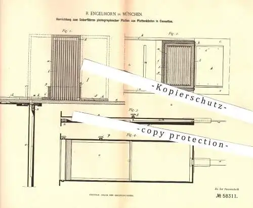 original Patent - R. Engelhorn , München , 1890 , photographischer Platten in Kassetten | Fotograf , Fotokamera , Kamera