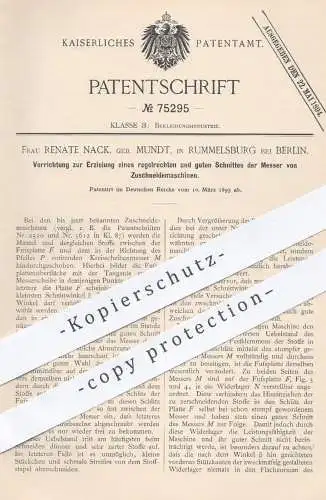 original Patent - Renate Nack / Mundt , Rummelsburg / Berlin , 1893 , Messer an Zuschneidemaschine für Stoff | Schneider