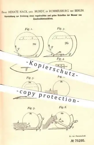 original Patent - Renate Nack / Mundt , Rummelsburg / Berlin , 1893 , Messer an Zuschneidemaschine für Stoff | Schneider