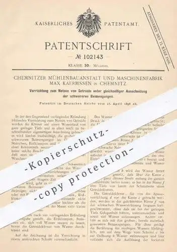 original Patent - Mühlenbauanstalt & Maschinenfabrik Max Kaermssen Chemnitz , 1898 , Netzen von Getreide | Mühle !!