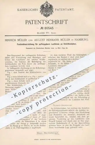 original Patent - Hinrich u. August Hermann Müller , Hamburg , 1894 , Laufeisen am Schlittschuh | Schlittschuhe , Schuh