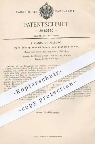 original Patent - F. Canis in Hamburg , 1894 , Abfeuern von Signal - Patronen | Blitzpistole , Pistole , Revolver !!!