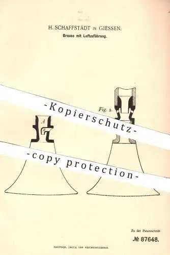 original Patent - H. Schaffstädt , Giessen , 1895 , Brause mit Luftzuführung | Dusche , Badewanne , Sanitär , Klempner