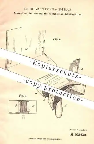 original Patent - Dr. Hermann Cohn , Breslau , 1898 , Feststellung der Helligkeit am Arbeitsplatz | Licht , Beleuchtung