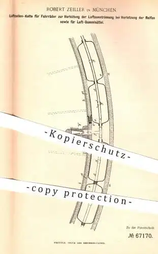 original Patent - Robert Zeiller , München , 1892 , Luftzellen-Kette für Fahrräder | Fahrrad , Reifen , Luftreifen , Rad