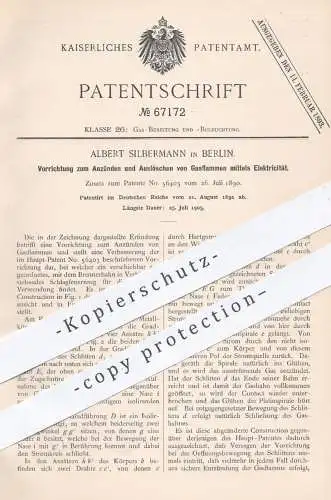 original Patent - Albert Silbermann , Berlin 1892 , Zünden u. Auslösen von Gasflammen mittels Elektrizität | Gas , Licht