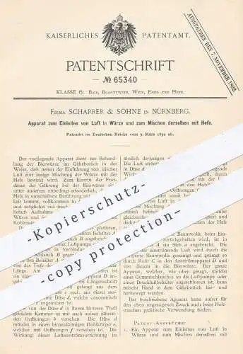 original Patent - Scharrer & Söhne , Nürnberg  1892 , Einleiten von Luft in Würze und Mischen von Hefe | Bier , Brauerei