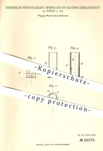 original Patent - Rheinisch Westfälische Sprengstoff AG , Köln / Rhein , 1892 , Papp - Patronenhülse | Waffen , Pappe !