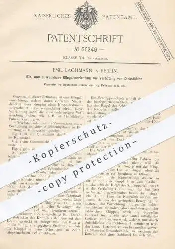 original Patent - Emil Lachmann , Berlin , 1892 , Klingel zur Verhütung von Diebstahl | Klingelsystem für Haustüren !!