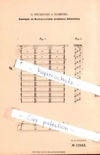 original Patent - W. Weckmann in Hamburg , 1879 , Neuerungen am Weckmann `schen Zellenvorhang !!!