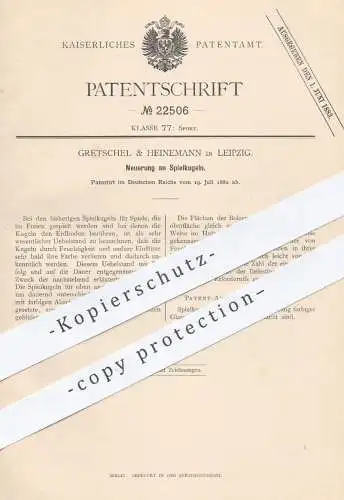 original Patent - Gretschel & Heinemann , Leipzig , 1882 , Spielkugeln | Kugel , Kugeln , Kegeln , Bowling , Sport !!!