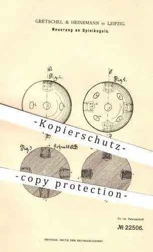 original Patent - Gretschel & Heinemann , Leipzig , 1882 , Spielkugeln | Kugel , Kugeln , Kegeln , Bowling , Sport !!!