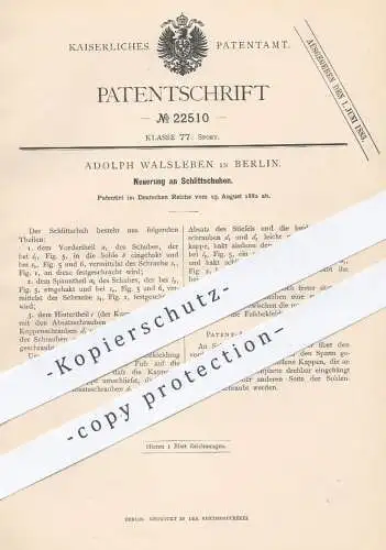 original Patent - Adolph Walsleben , Berlin , 1882 , Schlittschuhe , Schlittschuh | Schuh , Schuhe , Sport , Schuster !!