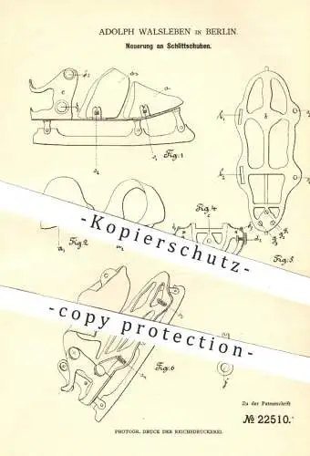 original Patent - Adolph Walsleben , Berlin , 1882 , Schlittschuhe , Schlittschuh | Schuh , Schuhe , Sport , Schuster !!