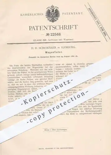 original Patent - H. H. Schomäker , Hamburg , 1882 , Wagenfeder | Feder für Wagen , Kutschen , Karren | Wagenbau !!!