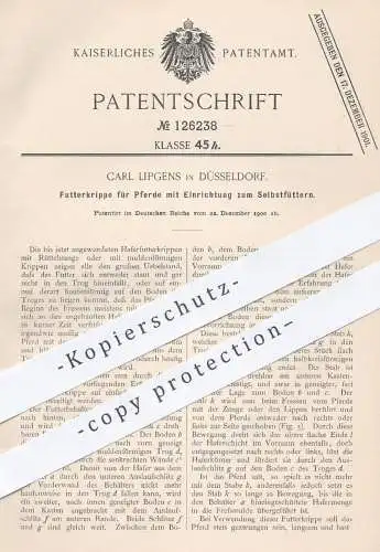 original Patent - Carl Lipgens , Düsseldorf , 1900 , Futterkrippe für Pferde | Krippe , Pferd , Tierzucht , Trog !!!