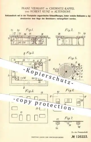 original Patent - Franz Vierkant , Chemnitz / R. Kunz , Altendorf , 1901 , Bewegte Reklame auf Reklameschild | Werbung