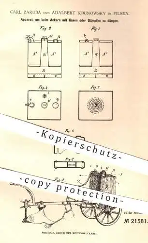 original Patent - Carl Zaruba u. Adalbert Kounowsky , Pilsen , 1882 , Düngen mit Gasen oder Dampf | Dünger , Gärtner !