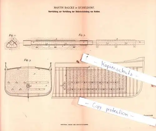 original Patent - Martin Balcke in Düsseldorf , 1892 , Brennstoffe !!!