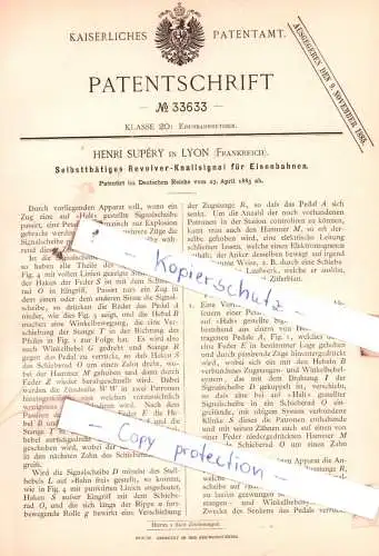 original Patent - Henri Supèry in Lyon , Frankreich , 1885 , Eisenbahnbetrieb !!!