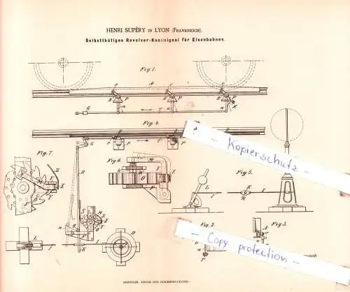 original Patent - Henri Supèry in Lyon , Frankreich , 1885 , Eisenbahnbetrieb !!!