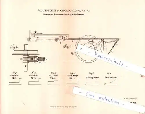 original Patent - Paul Haedicke  in Chicago , Illinois, V. S. A. , 1885 , Eisenbahnbetrieb !!!