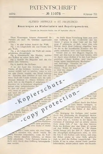 original Patent - Alfred Swingle , St. Francisco USA , 1879 , Hinterlader , Repetier - Gewehre | Waffen , Jagd , Militär