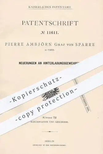 original Patent - Pierre Ambjörn Graf von Sparre , Paris  1880 , Hinterladungsgewehre | Waffen , Jagd , Militär , Gewehr