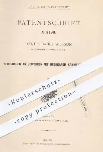 original Patent - Daniel Baird Wesson , Springfield USA , 1878 , Gewehre mit drehbarem Kammerzylinder | Gewehr , Waffen