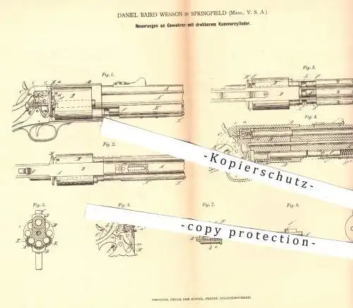 original Patent - Daniel Baird Wesson , Springfield USA , 1878 , Gewehre mit drehbarem Kammerzylinder | Gewehr , Waffen