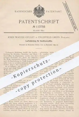 original Patent - John Walter Ottley , Englefield Green England 1899 , Laufbekleidung für Handfeuerwaffen | Waffen !!!