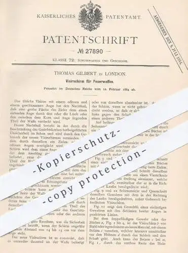 original Patent - Thomas Gilbert , London 1884 , Visierschirm für Feuerwaffen | Gewehr , Waffe , Waffen , Militär , Jagd