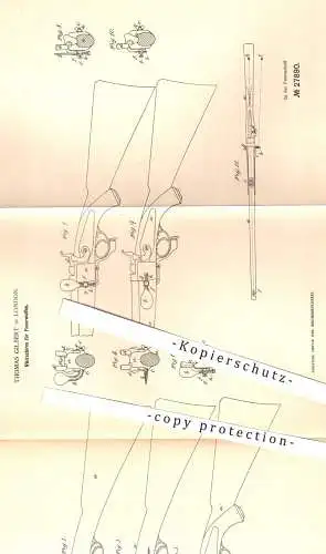 original Patent - Thomas Gilbert , London 1884 , Visierschirm für Feuerwaffen | Gewehr , Waffe , Waffen , Militär , Jagd