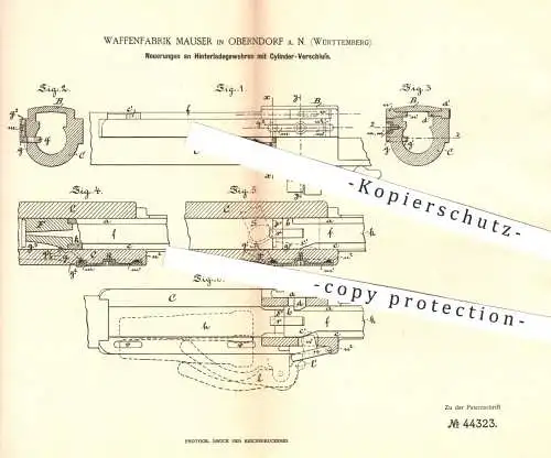original Patent - Waffenfabrik Mauser , Oberndorf / Neckar , Hinterladegewehr mit Zylinderverschluss | Gewehr , Waffen !