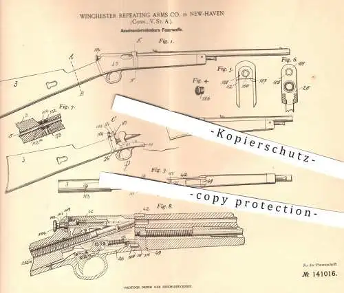 original Patent - Winchester Repeating Arms Co. , New Haven USA , 1901 , Feuerwaffe | Waffe , Gewehr , Waffen , Militär