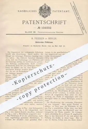 original Patent - R. Fiedler , Berlin , 1898 , Rotierendes Plätteisen , Bügeleisen | Wäsche bügeln | Haushalt , Walzen