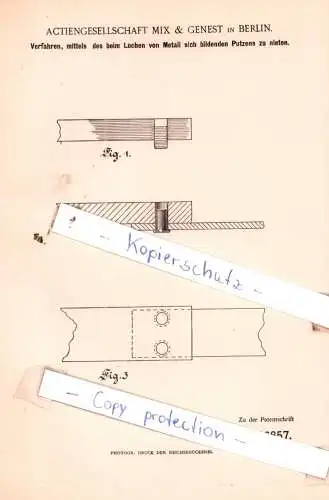 original Patent - Actiengesellschaft Mix & Genest in Berlin , 1892 , Mechanische Metallbearbeitung !!!