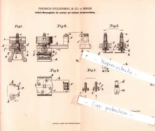 original Patent - Friedrich Stolzenberg & Co. in Berlin , 1892 , Vielfach-Werkzeughalter mit Arretirvorrichtung !!!