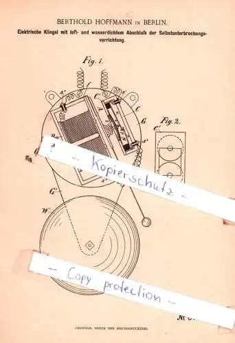 original Patent -  Berthold Hoffmann in Berlin , 1892 , Signalwesen !!!