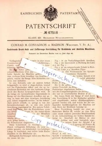 original Patent - Conrad M. Conradson in Madison , Wisconsin, V. St. A. , 1892 , Mechanische Metallbearbeitung !!!